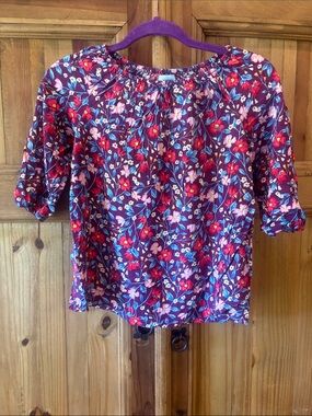 Old Navy Purple Floral Peasant Top with Red and Pink Flowers